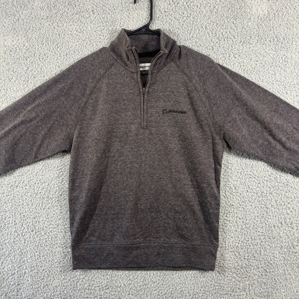 Boeing Mens Quarter Zip Pullover Sweater Charcoal Gray Heather Logo Size M